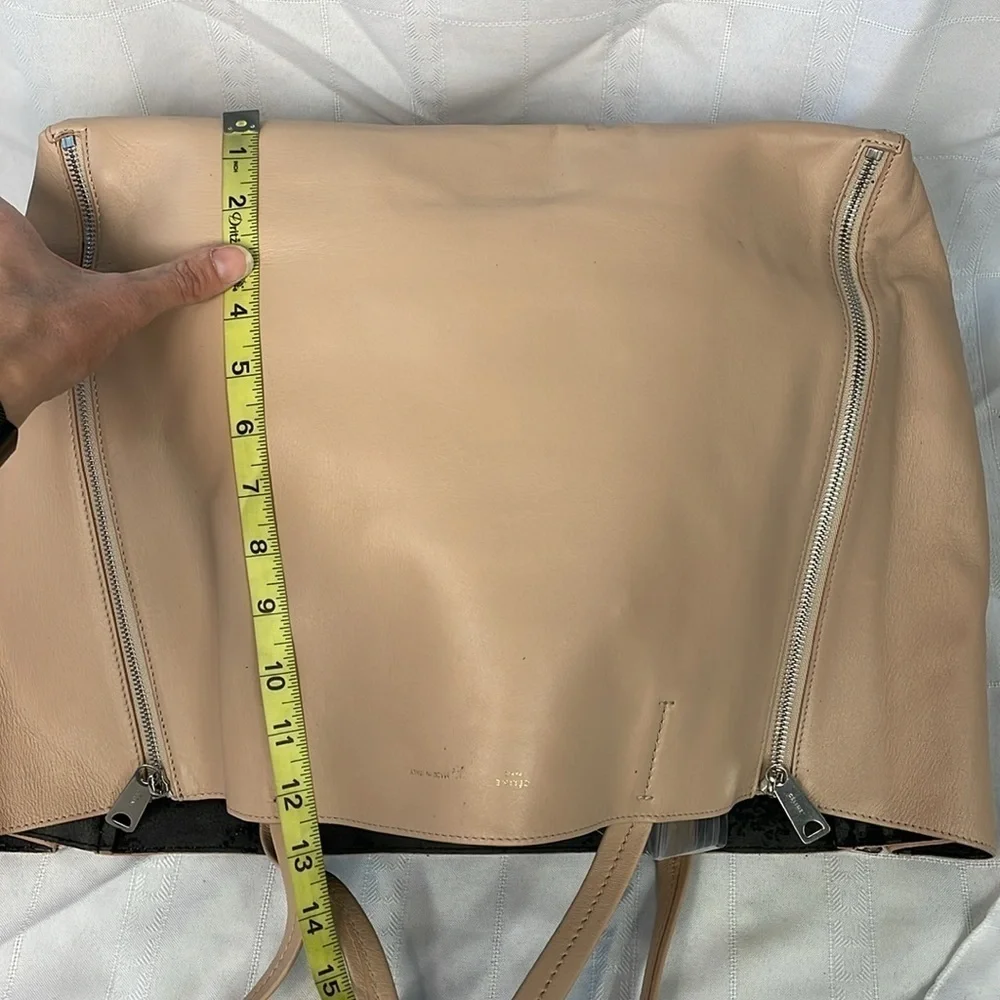 Rare Celine Horizontal Zip Gusset Cabas Tote Bag Large Shopper Beige Leather